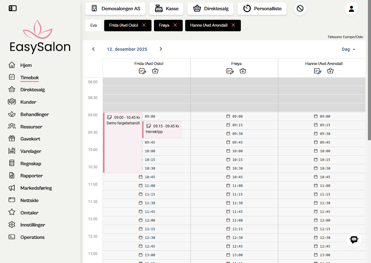Virketid i EasySalon timebok - to avtaler ved siden av hverandre
